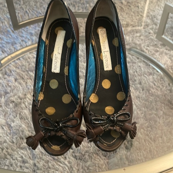 Brown leather peeptoe Christian Lacroix sandals - Picture 1 of 6